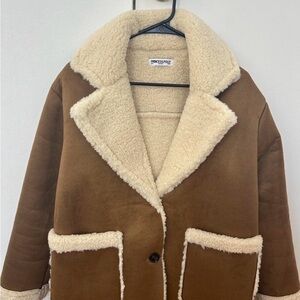 Princess Polly Tan Teddy Jacket with Cream Accents